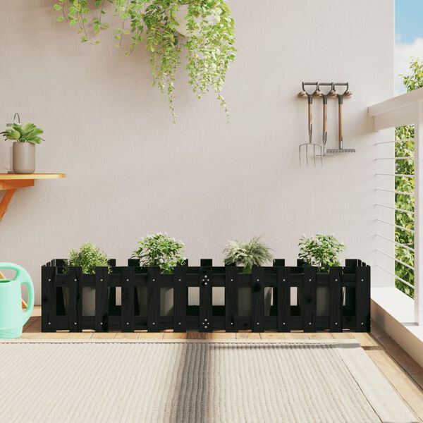 vidaXL Garden Raised Bed Black Solid Pine Wood Large Garden Raised Bed