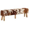 vidaXL Bench Brown and white Real goat leather, solid mango wood 63 in