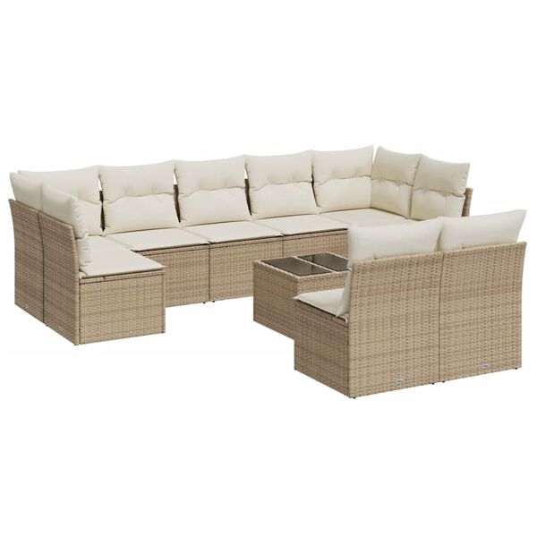vidaXL Garden Sofa Set Beige PE rattan, polyester, tempered glass Standard