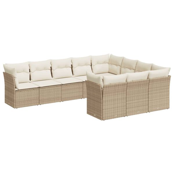 vidaXL Garden Sofa Set Beige PE rattan Large Adjustable Feet