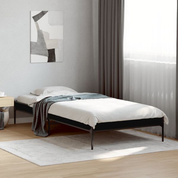 vidaXL Bed Frame Black Engineered wood, Metal, Plywood Twin Durable