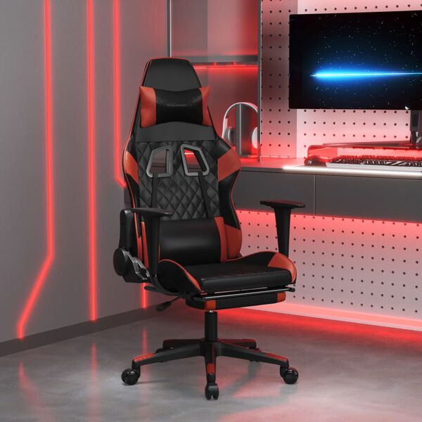 vidaXL Gaming Chair Black and Wine Red Faux Leather Standard