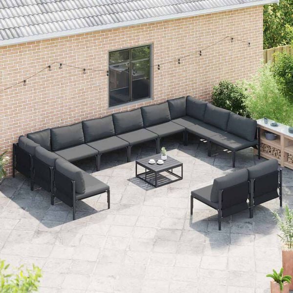 vidaXL Garden Sofa Set with Cushion 12 pcs Black Steel