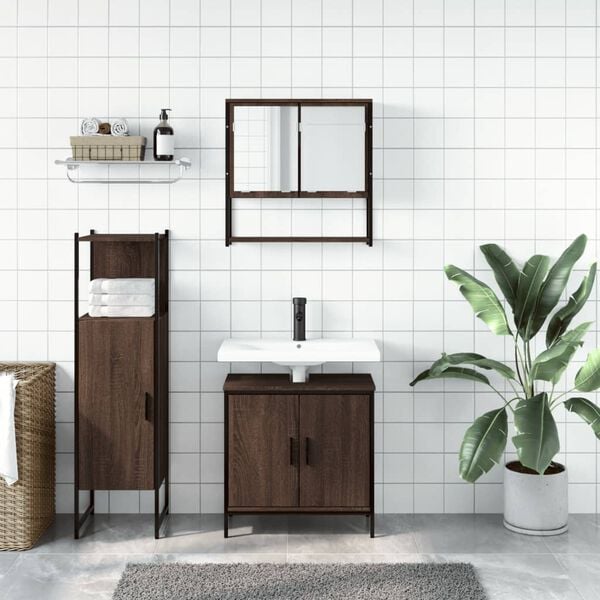 vidaXL Bathroom Furniture Set Brown Oak