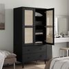 vidaXL Wardrobe Black Solid Pine Wood, Engineered Wood, Poly Rattan