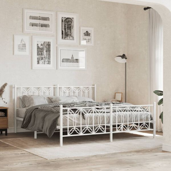 vidaXL Bed Frame White Steel Double bed size Bed Frame Rectangular
