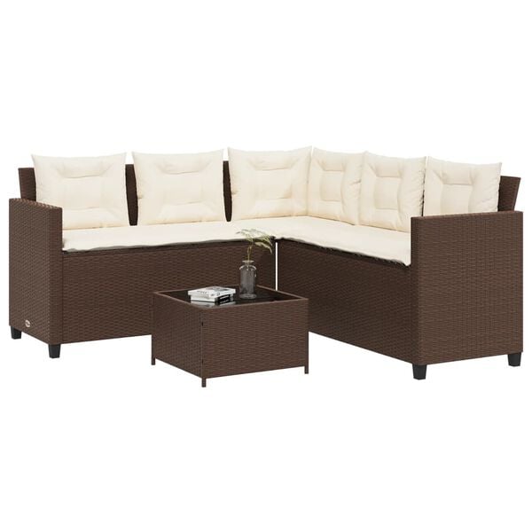 vidaXL Garden Sofa Brown PE Rattan, Powder-coated Steel, Tempered Glass