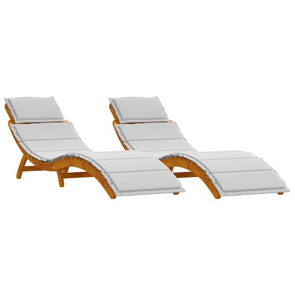 vidaXL Sun lounger Folding 2 pcs Light Grey Solid Acacia Wood