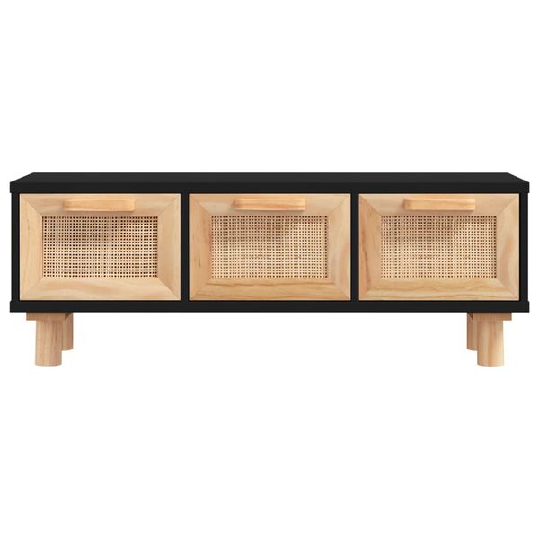 vidaXL Coffee Table Black Engineered wood, solid pine, natural rattan