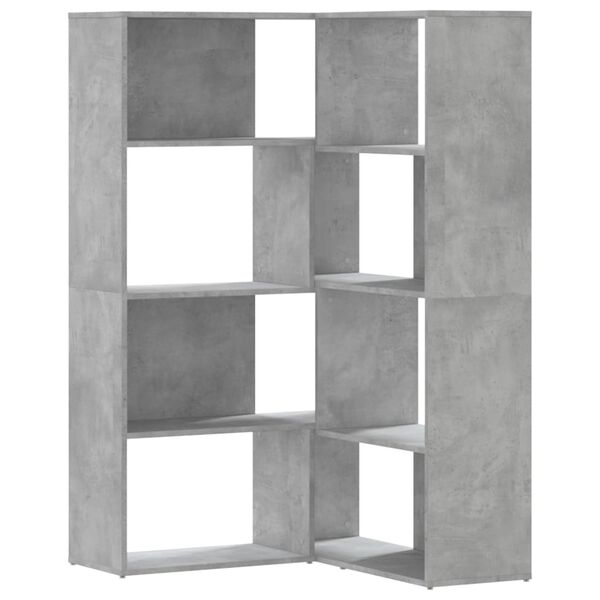 vidaXL Corner Bookcase Concrete Grey Engineered Wood 4-Tier, Medium
