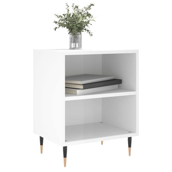 vidaXL Bedside Cabinet High gloss white Engineered wood, iron Standard