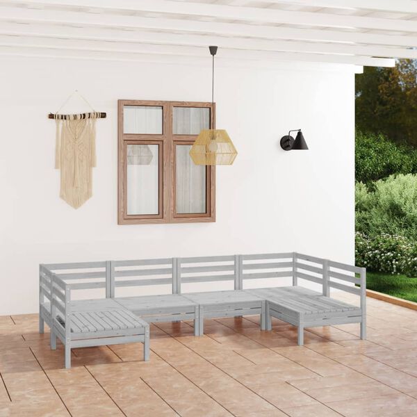 vidaXL Garden Lounge Set White Solid Pine Wood 6-Piece Set Modular