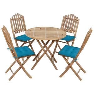 vidaXL Patio Dining Set Set of 4 Light Blue Bamboo, Polyester Foldable