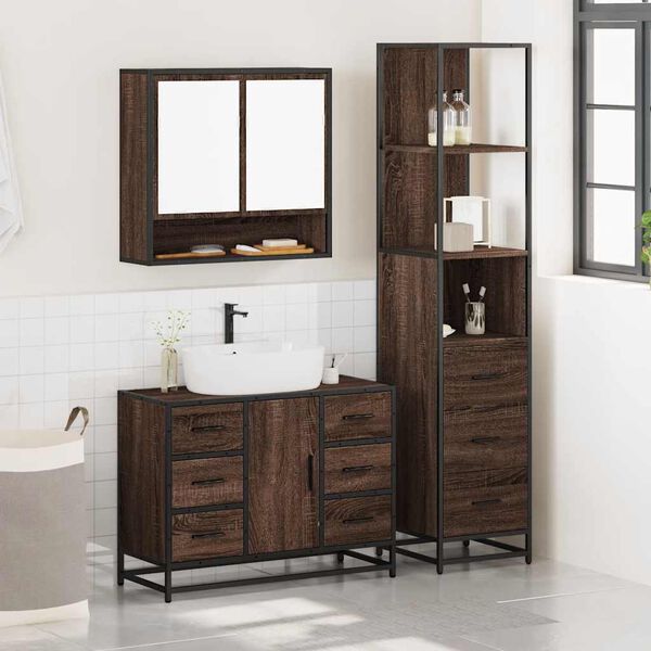 vidaXL Bathroom Furniture Set Brown Oak Engineered Wood, Metal Large