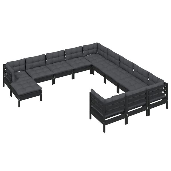 vidaXL Garden Lounge Set Black Solid pine wood, 100% polyester fabric