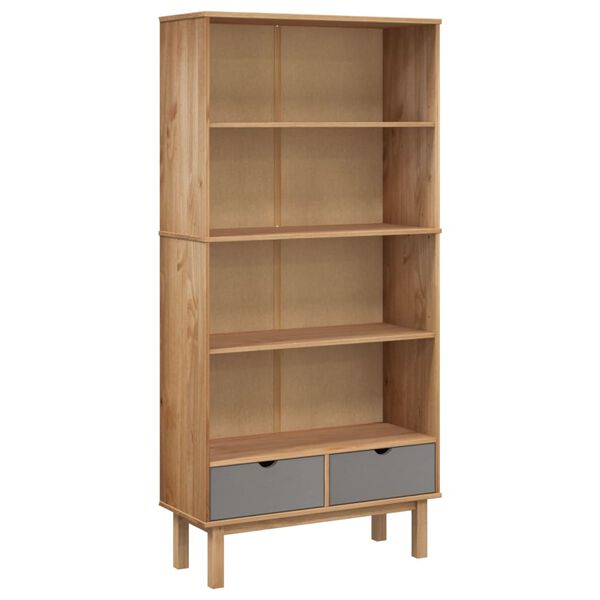 vidaXL Bookcase Brown and Gray Solid Pine Wood, Engineered Wood Medium