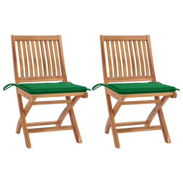 vidaXL Patio Chair Set of 2 Green Teak wood Medium Foldable