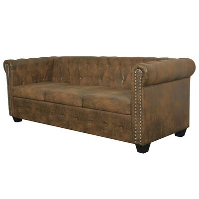 vidaXL Chesterfield Sofa 3-Seater Brown Faux Leather