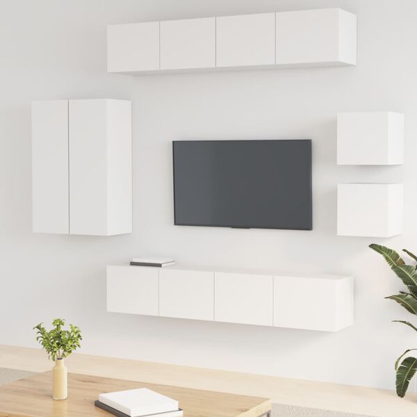 vidaXL TV Cabinet Set Set of 8 White Engineered wood Set of 8 Pieces