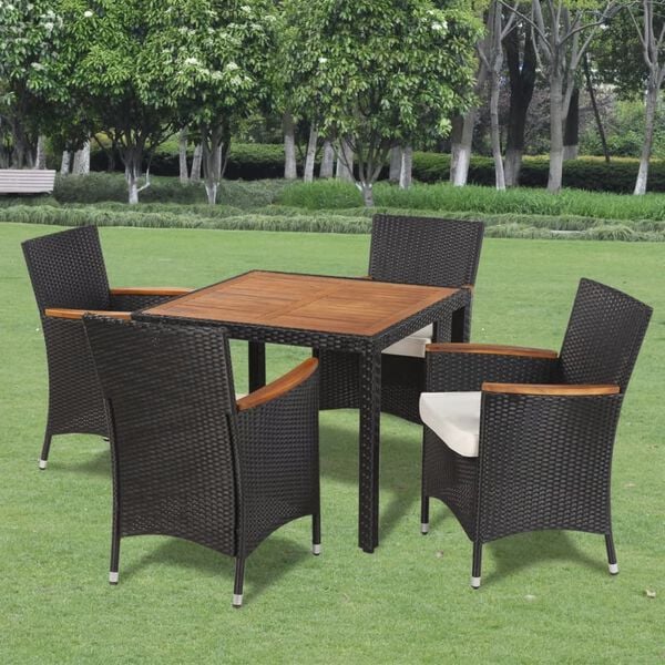 vidaXL Garden Chair Black PE Rattan 5 Piece Set Removable Covers