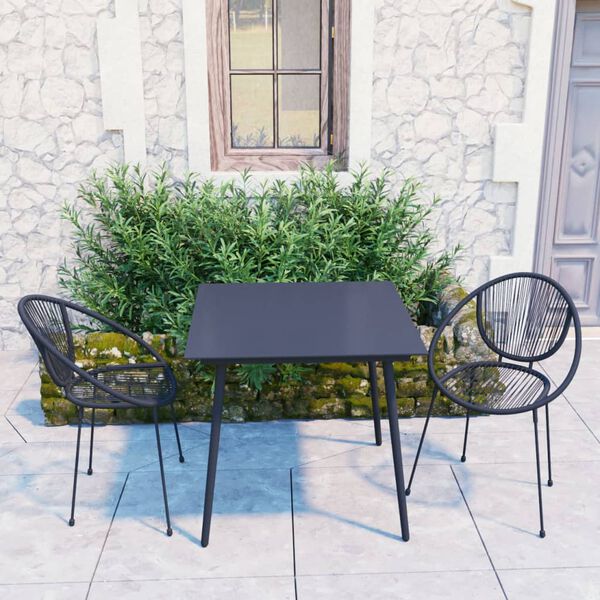 vidaXL 3 Piece Patio Dining Set PVC Rattan Black