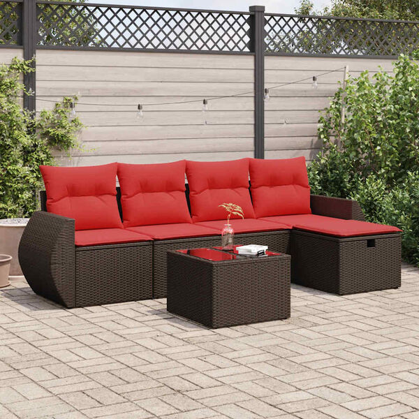 vidaXL 6 Piece Patio Sofa Set with Cushions Brown Poly Rattan