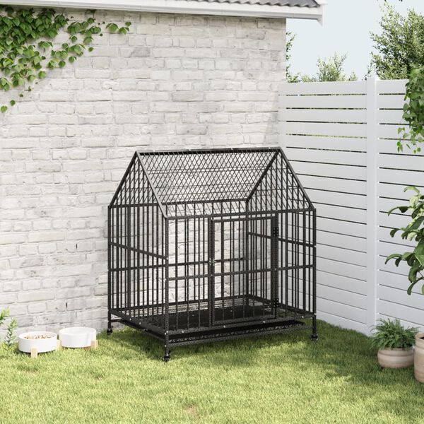 vidaXL Dog Cage Black Galvanized steel Large Dog Cage Rectangular