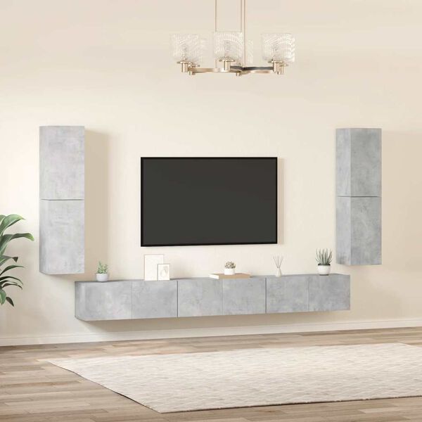 vidaXL 7 Piece TV Stand Set Concrete Gray Engineered Wood