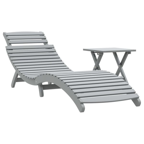 vidaXL Sun Lounger Grey Solid Acacia wood Standard Foldable