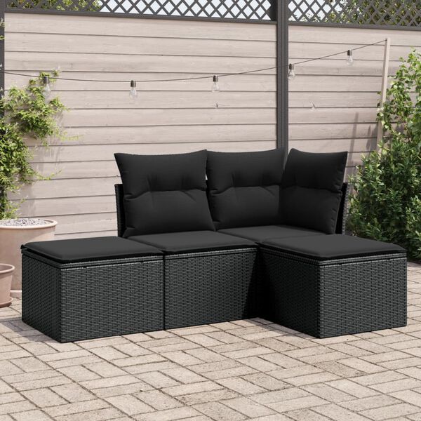 vidaXL Garden Sofa Set Black PE rattan, powder-coated steel 4 Piece Set