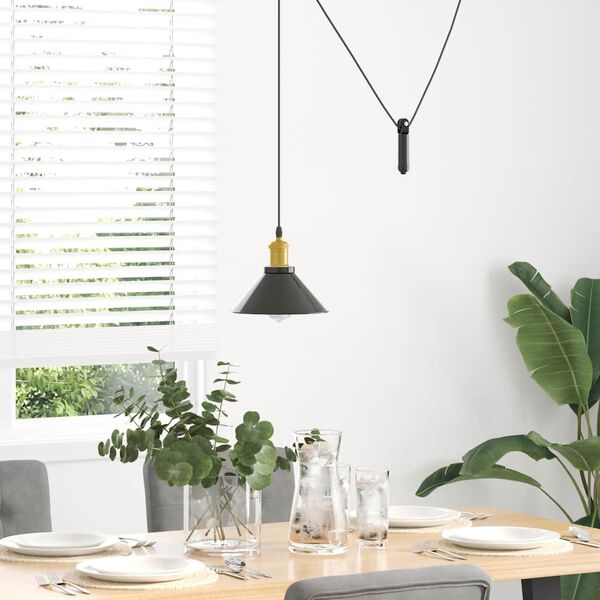 vidaXL Pendant Lamp Gloss black outside, White inside Metal Medium