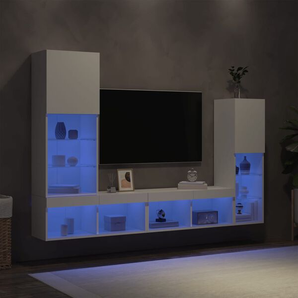 vidaXL TV Wall Unit White Engineered wood, Glass Large TV Wall Unit