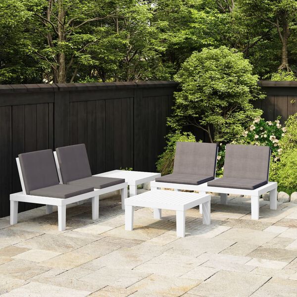 vidaXL Garden Lounge Set White Plastic Large Seats 4 Garden Lounge Set