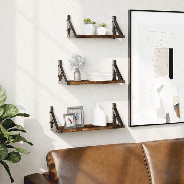 vidaXL 3 Piece Wall Shelf Set Smoked Oak Engineered Wood