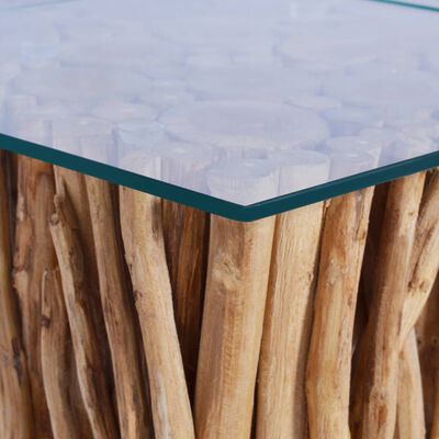 vidaXL Coffee Table with Glass Top 26"x26"x15.7" Solid Teak Wood