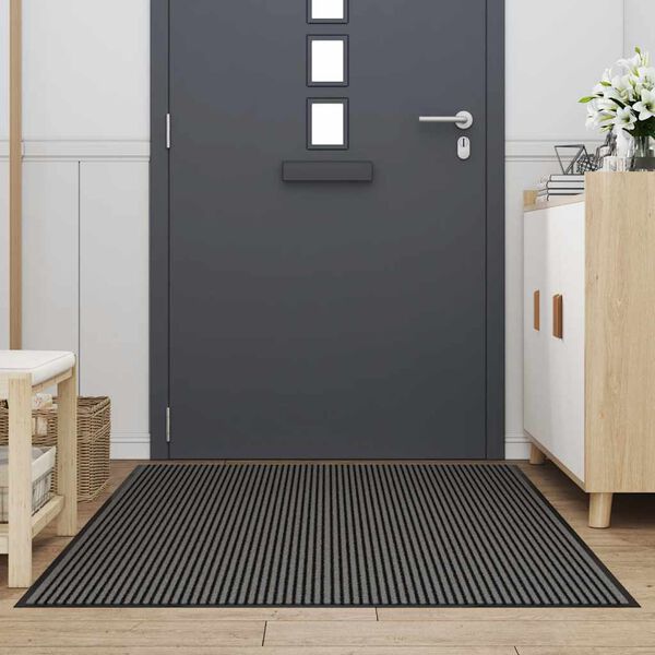 vidaXL Doormat Stripe black and grey PP (Polypropylene) Large Non-slip