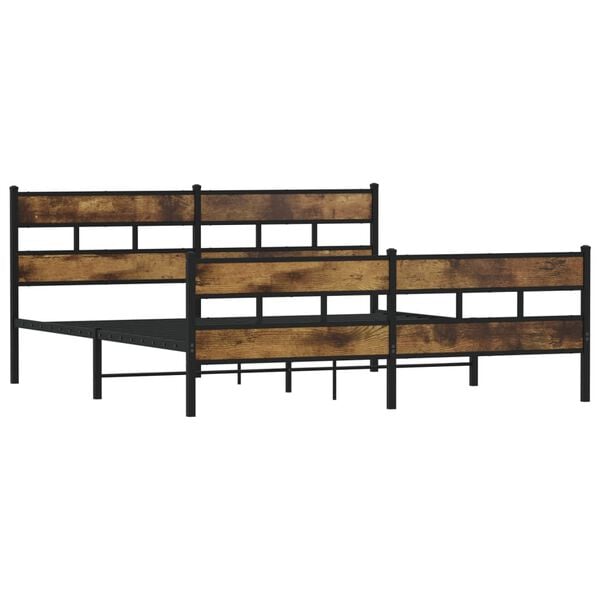 vidaXL Bed Frame Smoked Oak Steel, Engineered Wood Super King Bed Frame