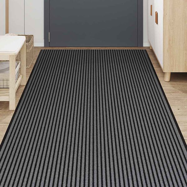 vidaXL Doormat Stripe black and grey Polypropylene and PVC Large