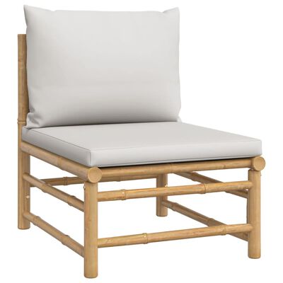 vidaXL Patio Middle Sofa with Light Gray Cushions Bamboo
