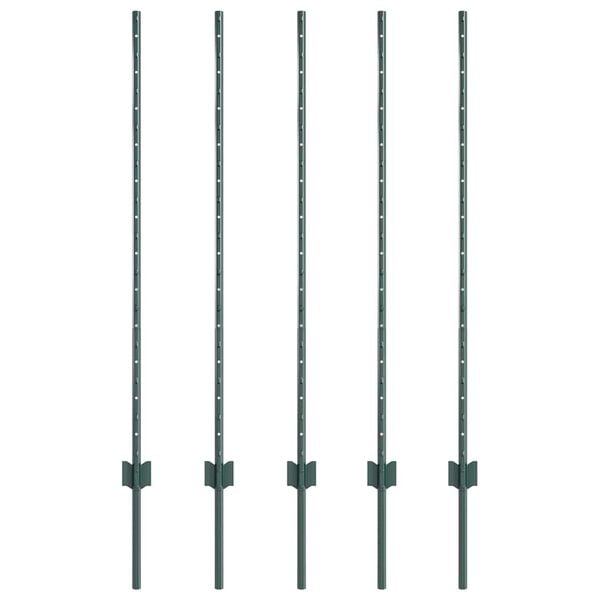 vidaXL Fence Post 5 pcs Green 47.24 in Steel