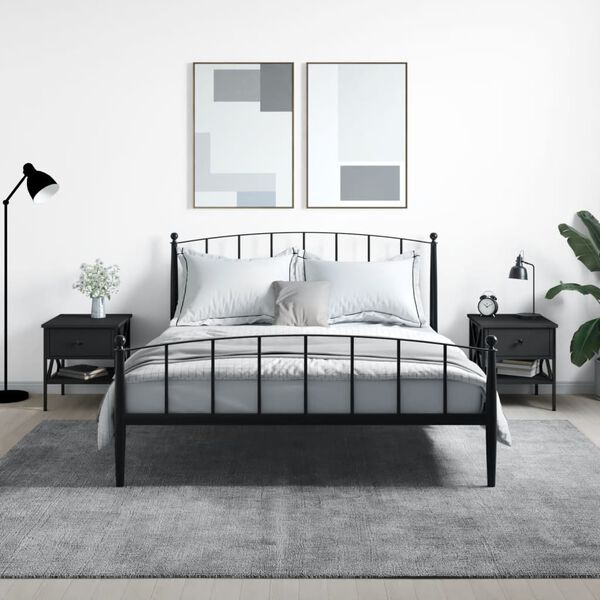 vidaXL Bedside Table Set of 2 Black Engineered wood, Iron