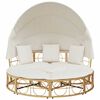 vidaXL Patio Lounge Bed with Canopy and Cushions Poly Rattan