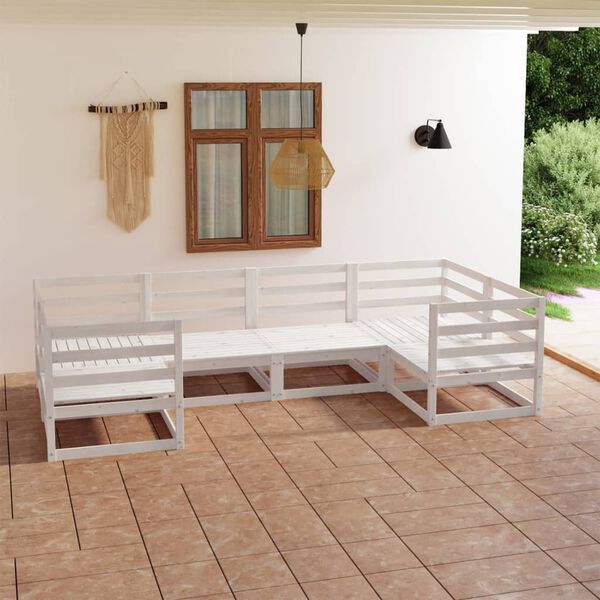 vidaXL Garden Lounge Set White Solid Pine Wood Medium Modular