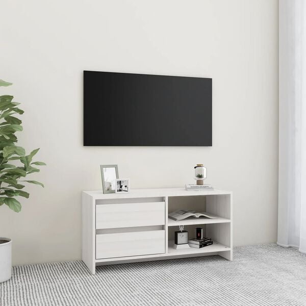 vidaXL TV Cabinet White Solid Pinewood Medium TV Cabinet Rectangular