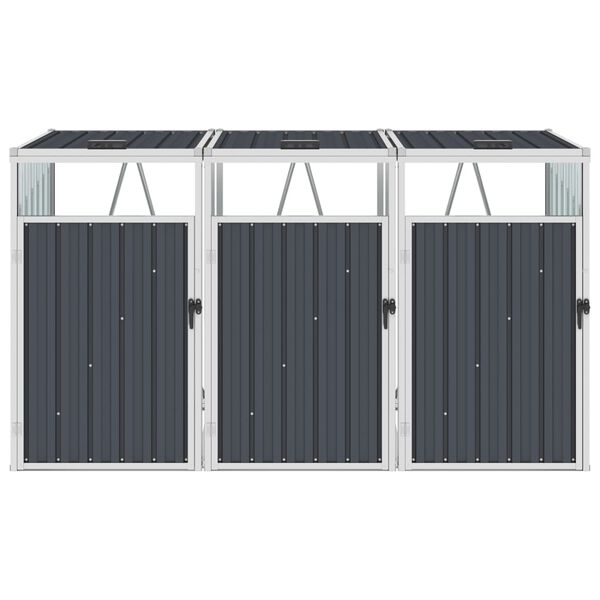 vidaXL Triple Garbage Bin Shed Anthracite 83.9"x31.9"x47.6" Steel