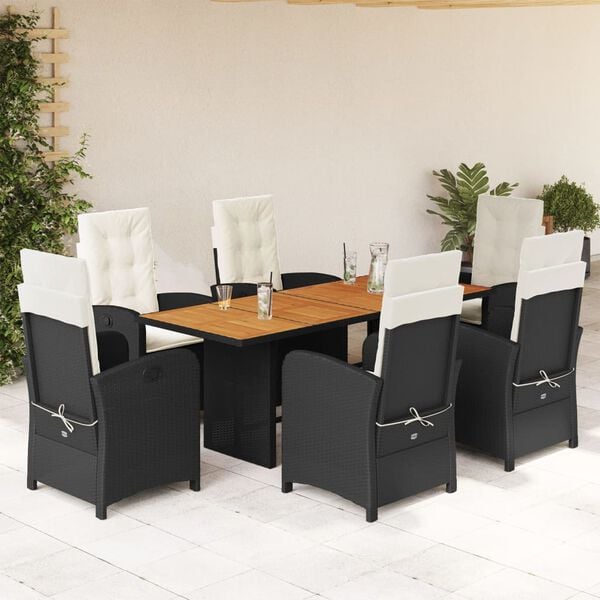vidaXL Dining Set Beige PE rattan Large Foldable Dining Set