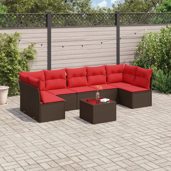vidaXL 8 Piece Patio Sofa Set with Cushions Brown Poly Rattan