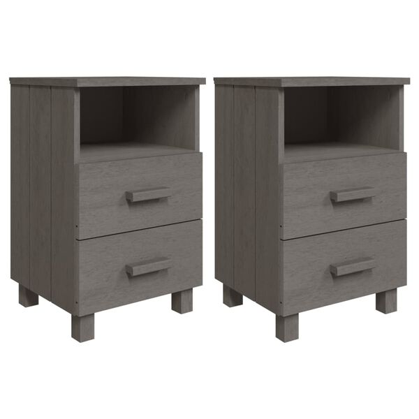 vidaXL Bedside Cabinet Set of 2 Light grey Solid pine wood, MDF Standard