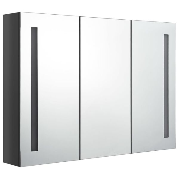 vidaXL Bathroom Cabinet Shining Grey MDF with Melamine Finish, Glass Mirror