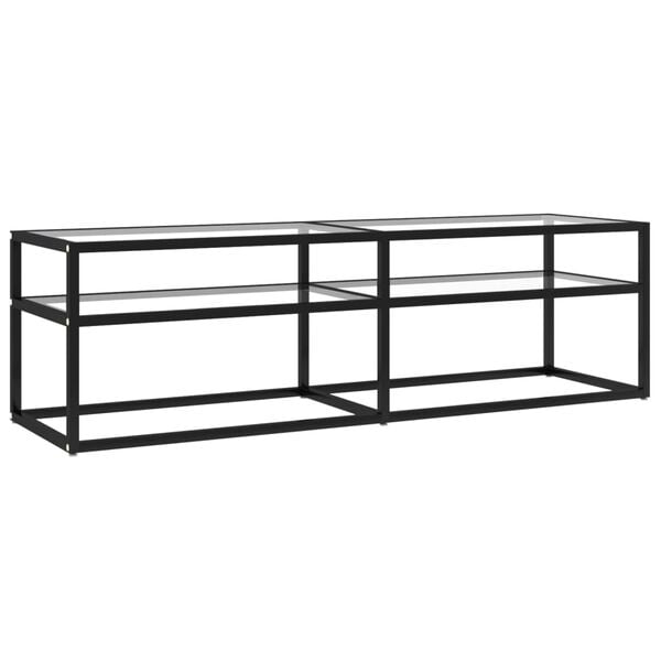 vidaXL TV Cabinet Black and Transparent Tempered Glass, Powder-Coated Steel